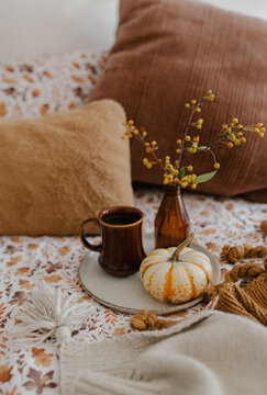 still life with coffee in bed for breakfast
