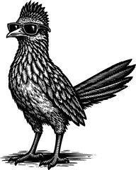 Fototapeta premium New Mexico Roadrunner Bird Wearing Sunglasses Woodcut Engraving Vector Illustration for Southwest Branding