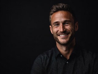 Obraz premium sales manager confident smile isolated on a black background