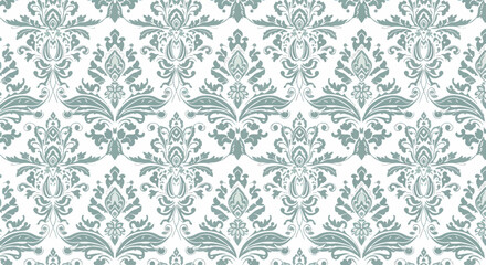 Obraz premium Sophisticated Teal Damask Background with Intricate Cream Baroque Flourishes