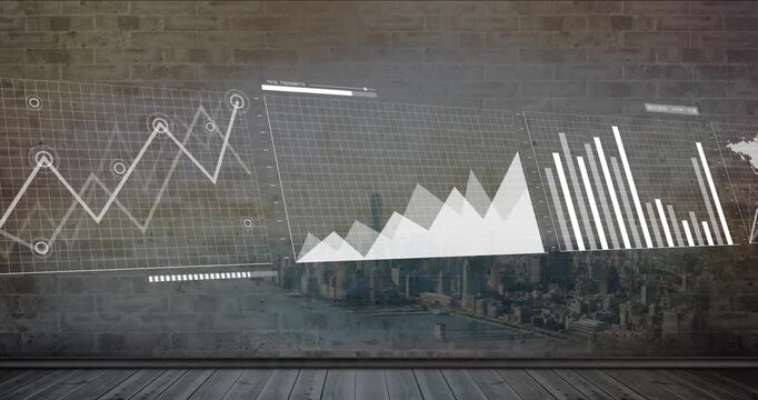 Ghosted panels appearing, line chart growing, area and bars sliding and aligning, forming dashboard
