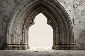 Obraz premium Ancient gothic stone arch medieval church or castle portal isolated opening with empty space old stone texture architectural background for historical and religious projects