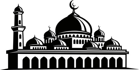 A serene mosque with minaret and domes illustration © MDRAJIBULISLAM