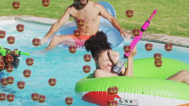 Left shooter firing neon gun she shielding in green tube firing pink blaster hearts overlay leisure