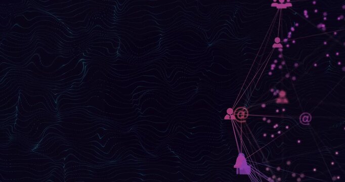 Right-edge network cluster reacting to spark, drawing links, pulsing nodes, showing connectivity