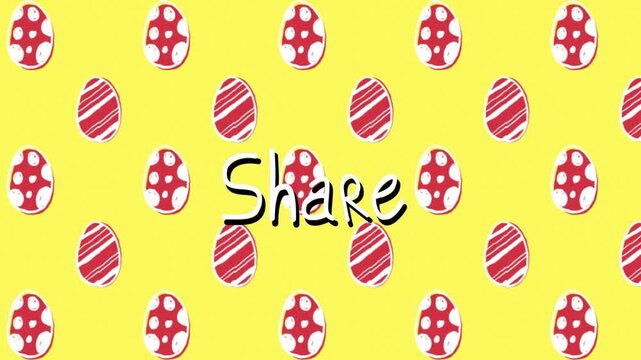 Share staying centered while dashes popping then forming arrows pointing to eggs, showing sharing