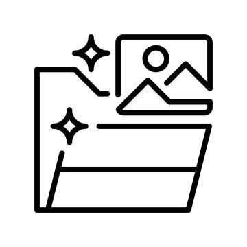 Media Kit Line Icon, Outline Symbol for Press Package, Marketing Material, Brand Asset, Information Folder, and PR Documentation. Vector Sign Icon.