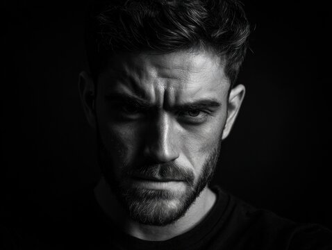 focused determined expression isolated on a black background