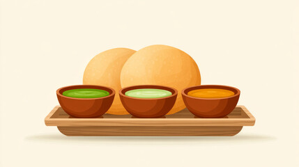 Indian street food concept featuring pani puri tray with sauces in flat design