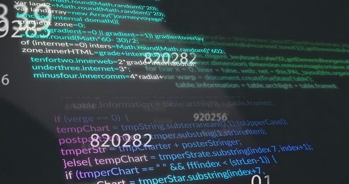 First white digit appearing layered code and numbers multiplying shifting scaling showing data flow