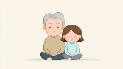 Heartwarming bond between grandpa and granddaughter in peaceful sitting pose