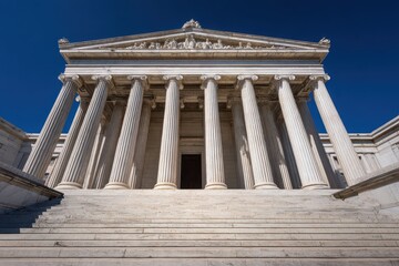 Fototapeta premium Architectural portrait of a white marble monument showcasing Ionic capitals