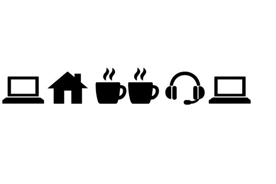 A minimalist black and white illustration featuring a sequence of human figure icons and a cloud symbol arranged horizontally between two sets of parallel lines on a plain background.