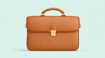Elegant brown leather briefcase with gold lock on light background