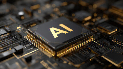 Artificial Intelligence Microchip On Computer Circuit Board
