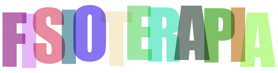 La tipografía superpuesta colorida explica el concepto de fisioterapia.
