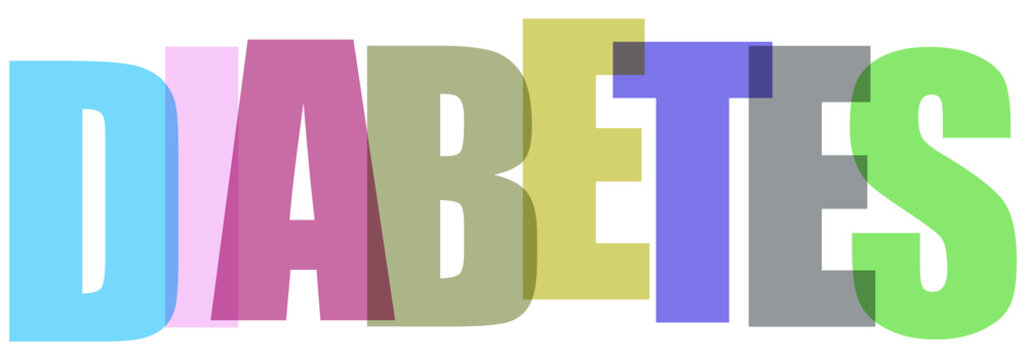 Letras superpuestas de colores deletrean la condici&oacute;n m&eacute;dica diabetes