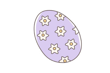 A purple easter egg decorated with white flowers on a transparent background
