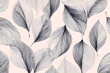 Design featuring black line art of leaves on a light background for decoration or textiles
