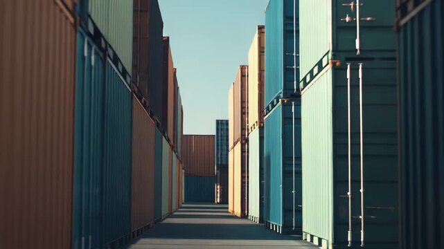 Rows of stacked cargo containers awaiting transport, symbolizing global trade, logistics, and the intricate supply chain connecting various industries worldwide