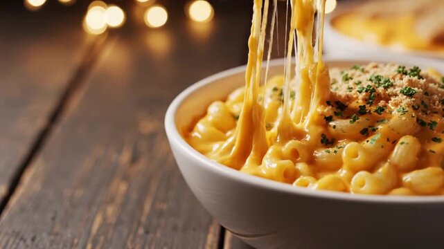 Creamy Baked Mac and Cheese with Golden Crust and Fresh Herb Topping Close Up