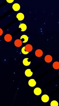 Vertical video: Orange dot appearing, bead helix twisting, zooming into peach view to show detail