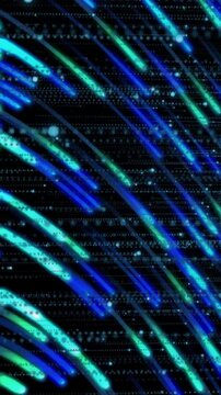 Vertical video: Playback starting, teal streaks sweeping down-right, pulsing, forming dataflow mood