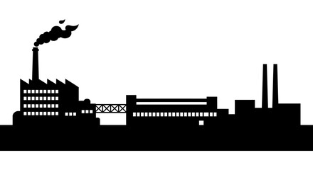Obraz premium Black and white silhouette of an industrial cityscape with factory smokestacks