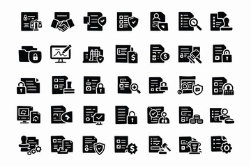 Collection of icons representing various office and productivity activities and tools