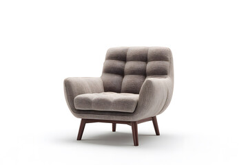 Fototapeta premium Modern chair design in simple setting on white background with visible shadow and wooden legs offering aesthetic appeal