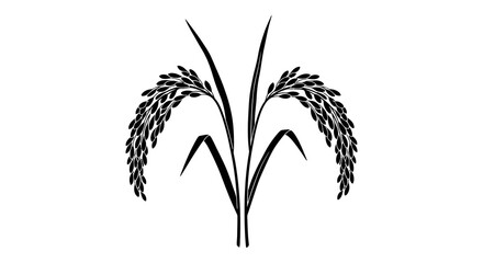 Naklejka premium Black and white illustration of rice stalks with grains symmetrically arranged