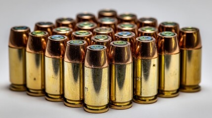 A Detailed Close-up View of Numerous Golden Brass Ammunition Cartridges and Bullets