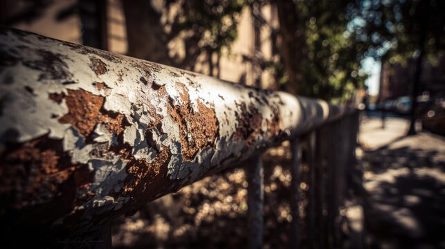 A Rusted Metal Barrier with Peeling Paint and Visible Layers of Decay