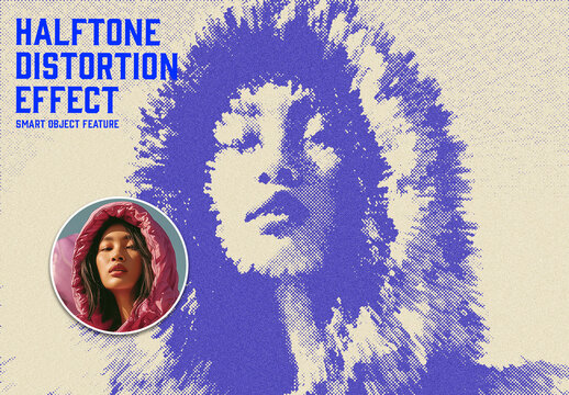 Purple Halftone Dot Distortion Print Effect