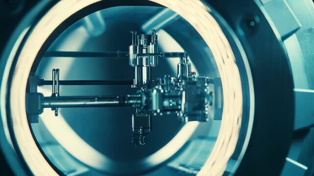 Intricate quantum computing device operating with sophisticated components and fine wires, showcasing cutting edge scientific innovation in research and development