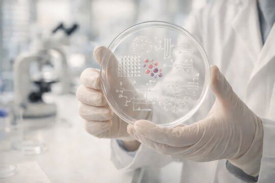 Scientist holding petri dish with advanced biochip culture