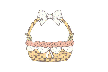 Cute wicker basket with pink braided trim perfect for easter or gift presentation isolated on transparent background