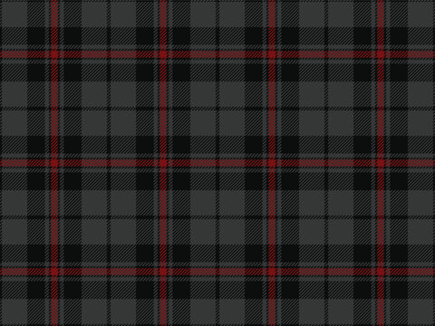 Tartan plaid seamless pattern. Scottish traditional fabric swatch. Charcoal gray and crimson red tartan plaid background