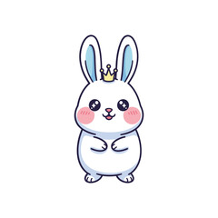 Obraz premium Cute white cartoon rabbit with golden crown and pink cheeks