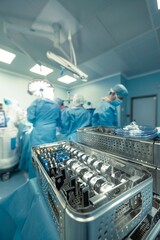 In a modern orthopedic operating room, a surgical team works seamlessly with advanced robotic technology to perform a precise knee replacement procedure, ensuring clinical excellence