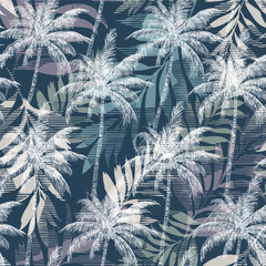 Tropical vector seamless pattern. Colored palm trees on a light background. Print for Hawaiian shirt, beachwear, summer vacation.  © Penguin Baby