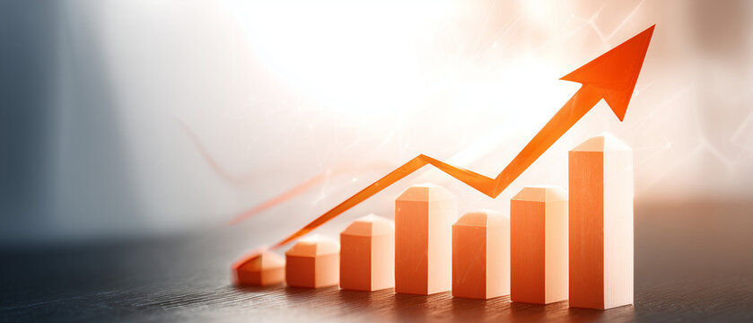 Imagem conceitual de gr&aacute;fico ascendente destaca evolu&ccedil;&atilde;o econ&ocirc;mica, crescimento corporativo e investimentos financeiros
