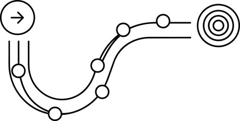 Strategic business roadmap icon representing workflow process planning and target achievement concept, minimalist line symbol isolated on white 