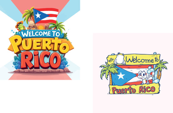 Vsai puerto rico welcome sign with coqui frog and flag