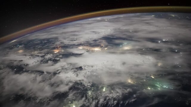 Night Earth Slow Rotation City Lights Lightning ISS. Source material provided by NASA.
This is real video footage captured from orbit. The footage has been digitally processed to enhance clarity.