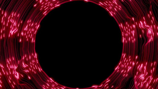 Horizontal 3D abstract neon light data fibre optic, background copyspace loop animation poster banner template mockup red black wallpaper branding, futuristic tunnel portal glow lines energy