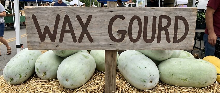 Fresh Wax Gourds on Display at Outdoor Farmers Market