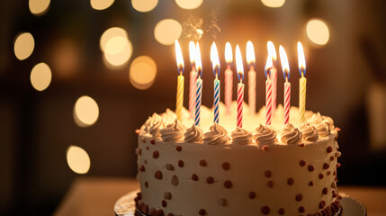 Birthday Cake With Lit Candles