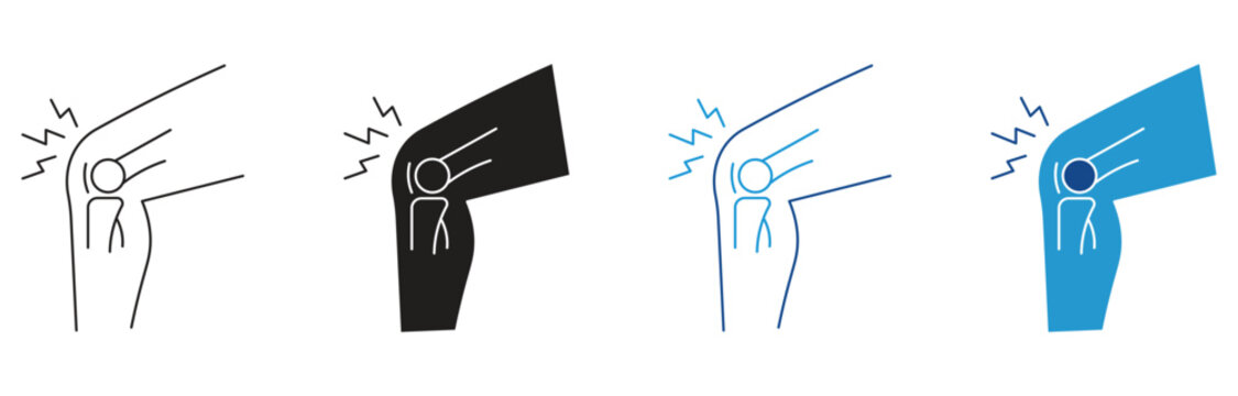 Human knee joint pain icon set. Arthritis Knee joint pain sign. Vector illustration.