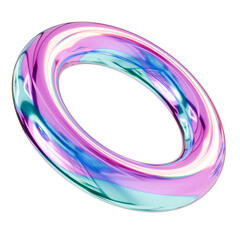 Holographic iridescent liquid metal torus ring. Concepts of continuity and infinite loop. Modern geometric shape for creative branding 3D illustration isolated